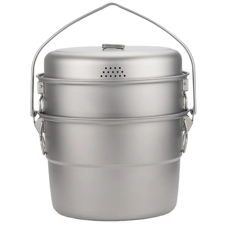 Titanium Food Steamer Pan Stock Pot Soup Pot Outdoor Hanging Pot Portable Travel Household Kitchenware Cooking Utensils Set