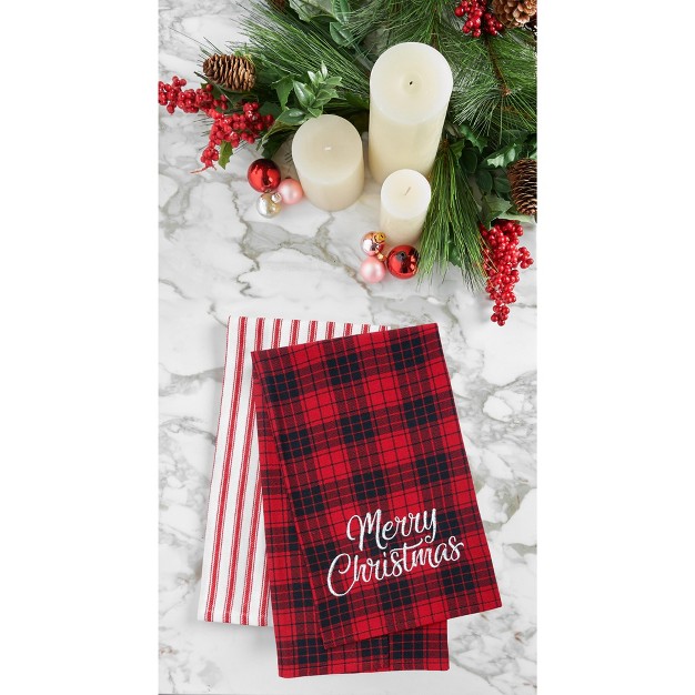 X 18 quot quot merry Christmas quot Sentiment On Red And Black Plaid Background Cotton Embroidered Woven Kitchen Towel Decor Decoration