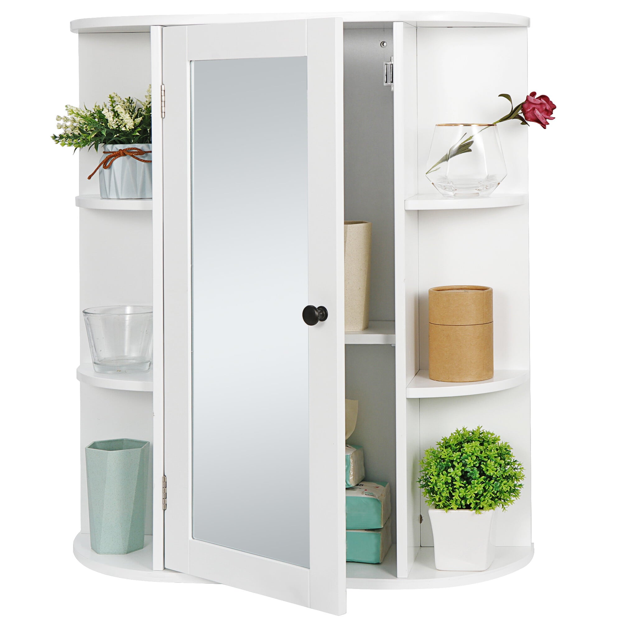 HomGarden Mirror Door Wall-Mount Bathroom Cabinet, Medicine Cupboard White, 6.5” W