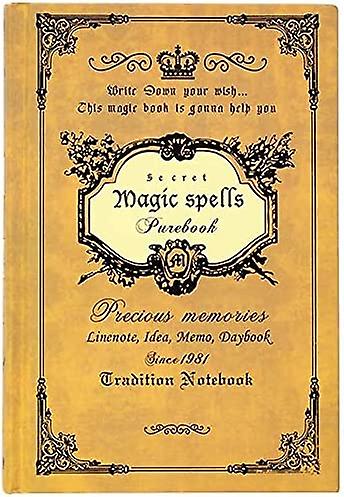 Retro Thickened Simple Magic Spells Pure Notebook Journal Traveler Notepad (yellow， A5)