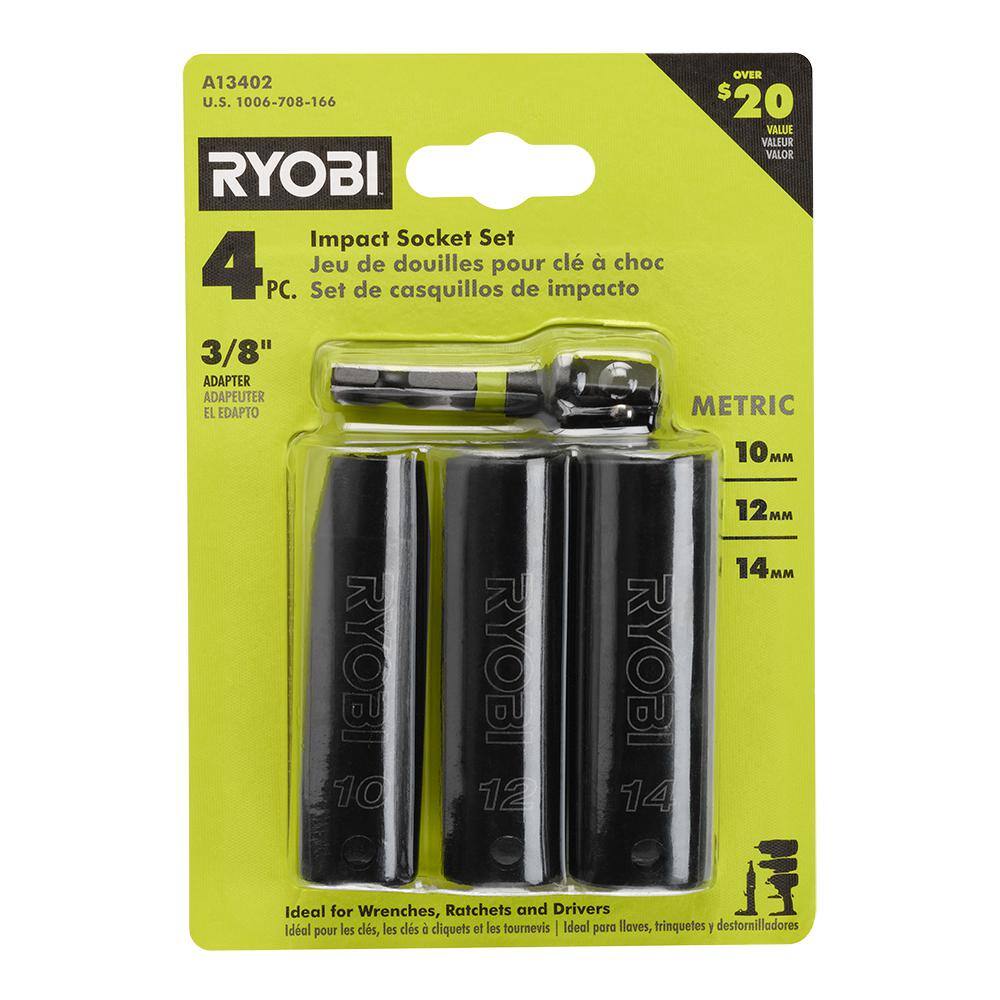 RYOBI 38 in. Drive Metric Impact Socket Set (4-Piece) A13402