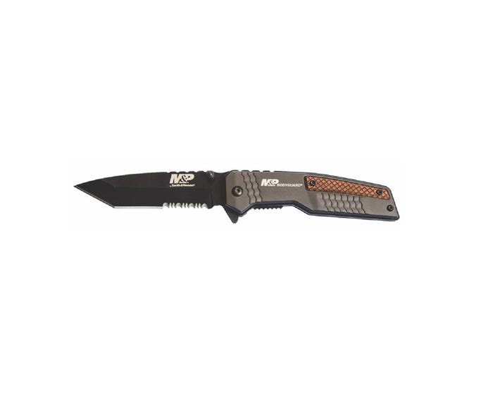 Smith  Wesson Bodyguard Tanto Point Serrated Blade Grey/Wood Handle - 1085901