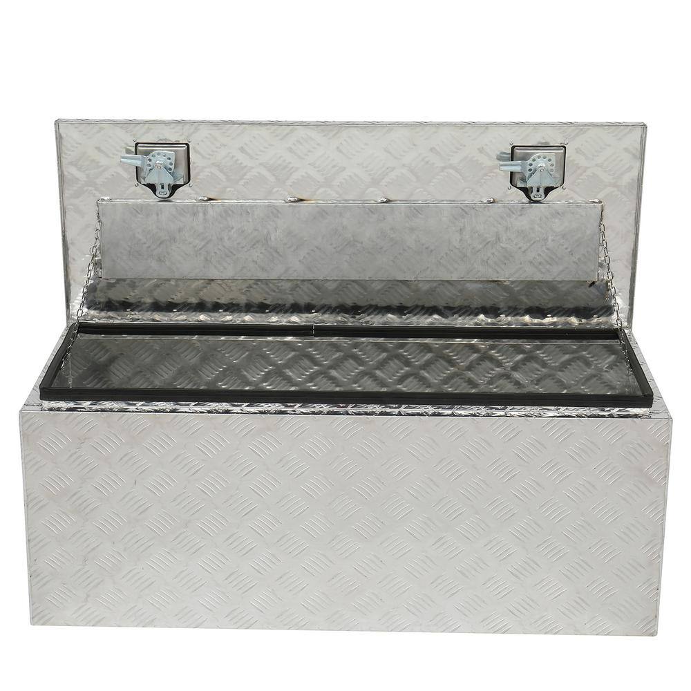 Karl home 42 in. Silver Diamond Plate Aluminum Underbody Truck Tool Box Double Lock with Key 655159938119