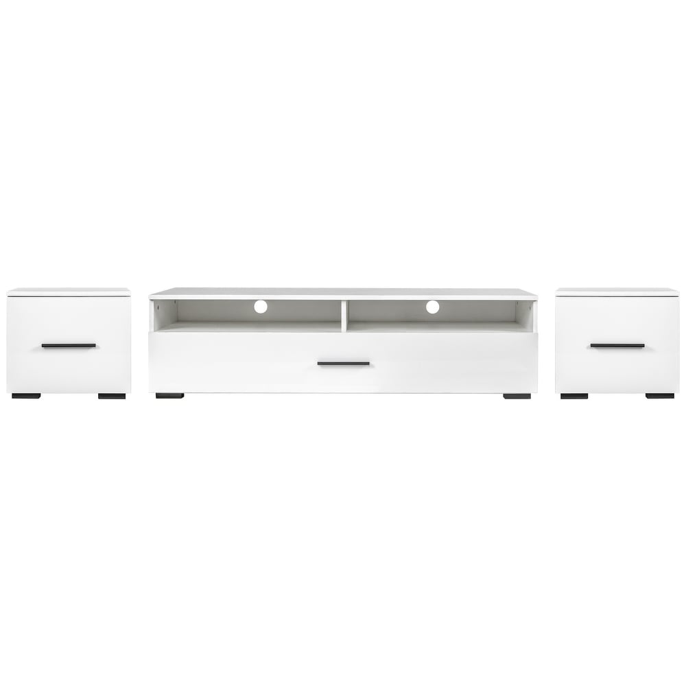 Modern TV Stand with LED Light 7 Pieces Floating TV Stand Set High Gloss Wall Mounted Entertainment Center for 90\