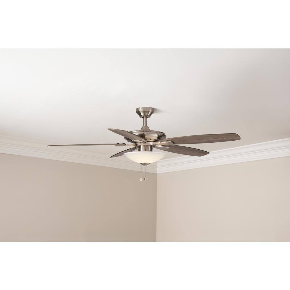 Hampton Bay Menage 52 in. LED Indoor Brushed Nickel Smart Hubspace Ceiling Fan with Light and Remote 14600HR