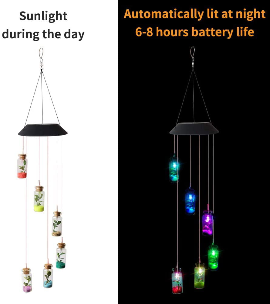 Wishing Bottle Solar Light， Epicgadget Wind Chime Color Changing Outdoor Solar Garden Hanging Decorative Lights for Walkway Pathway Backyard Christmas Decoration Parties (Wishing Bottle)