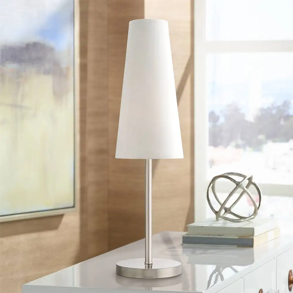 Set of 2 Modern Table Lamps Brushed Steel White Shade - 7