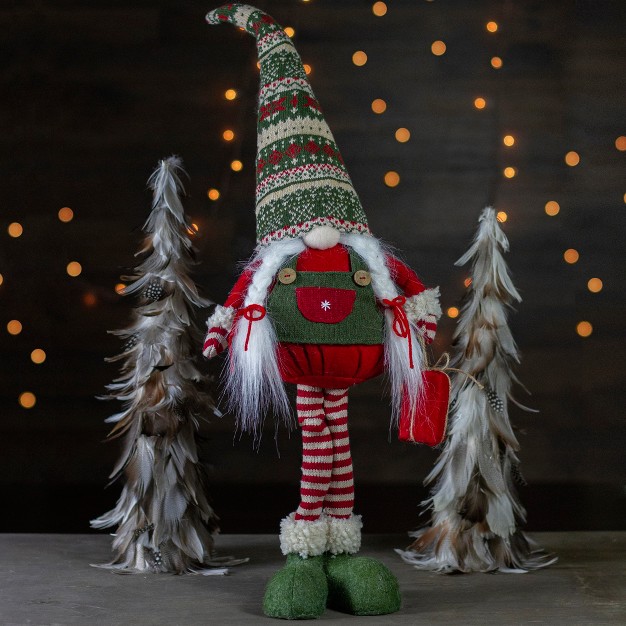 Red And Green Fair Isle Standing Gnome Girl Christmas Figure