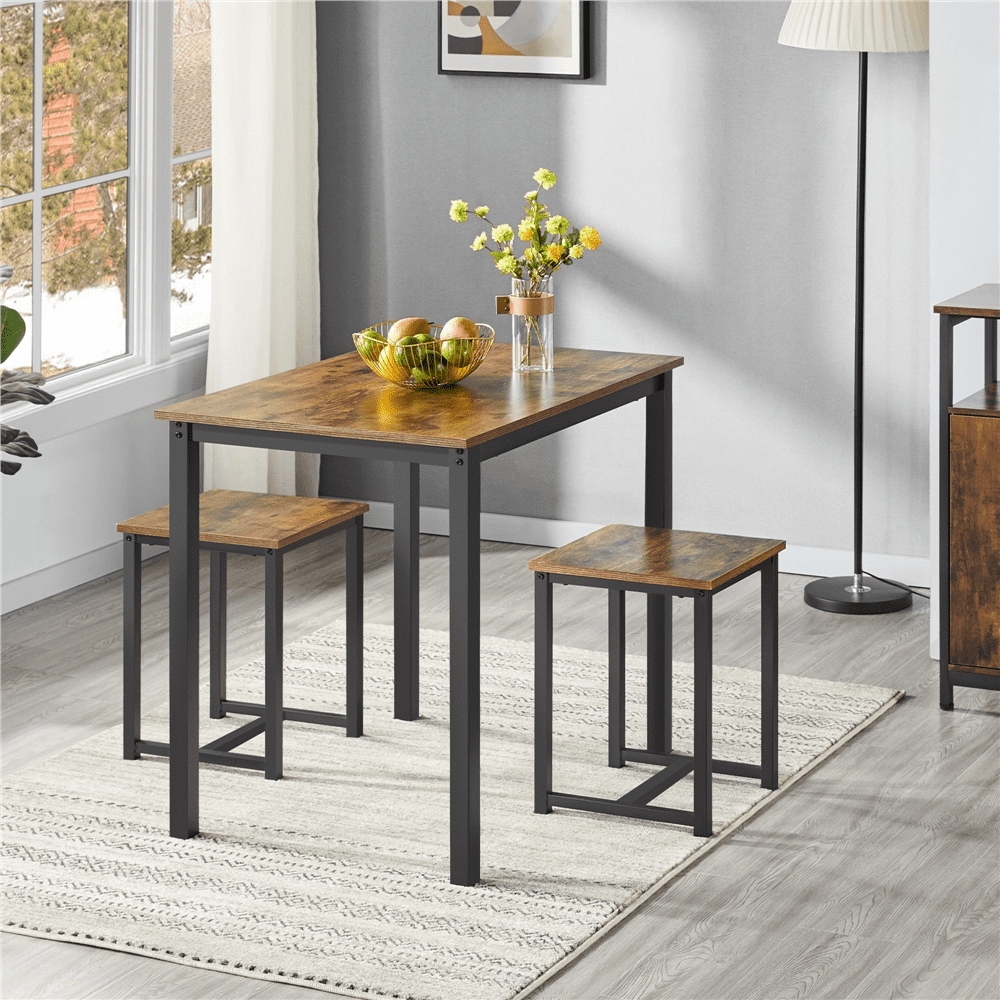 Yaheetech Industrial 3-Piece Dining Table Set w/ 2 Stools for Kitchen, Dining Room, Rustic Brown