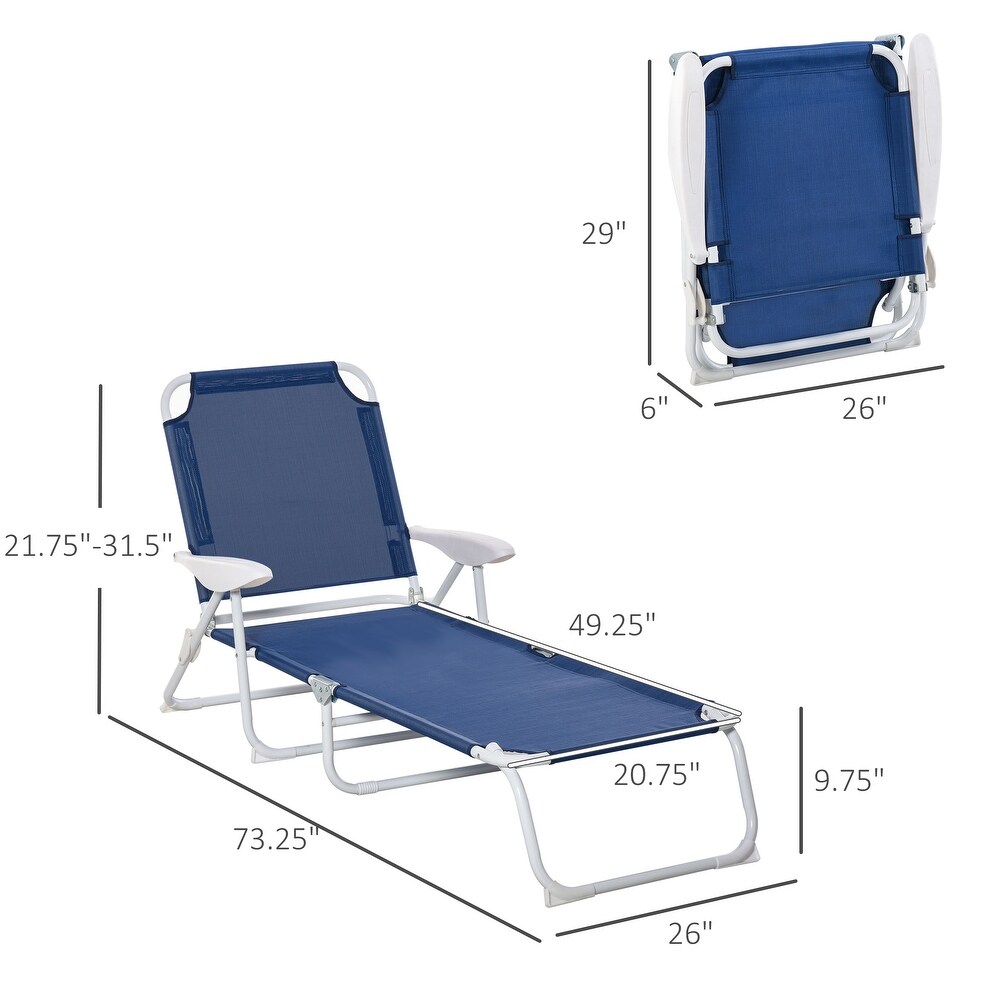 Outsunny Folding Chaise Lounge  Outdoor Sun Tanning Chair  Four Position Reclining Back  Armrests  Iron Frame   Mesh Fabric