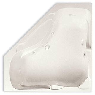 Aquatic Preakness 60 in. Acrylic Center Drain Corner Drop-In Whirlpool Bathtub in Biscuit Pump Location 2 826541923901