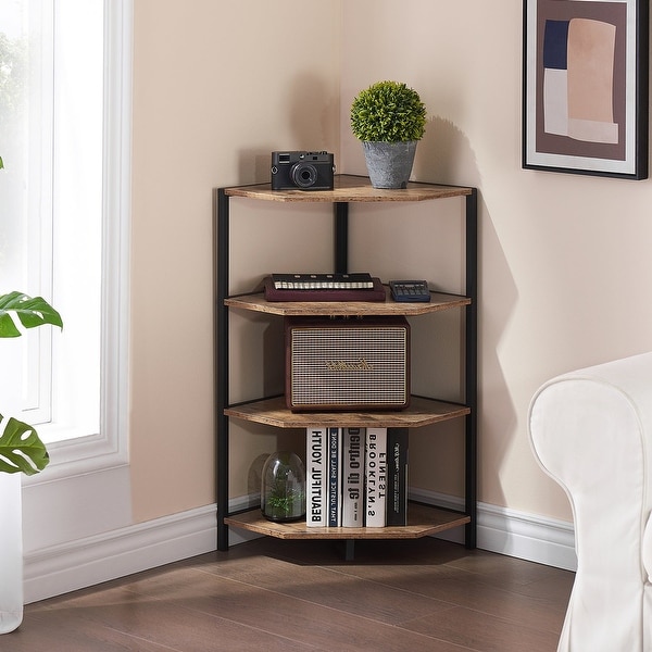 VECELO Polygonal Corner Side Table with 4-Tier Storage Shelves