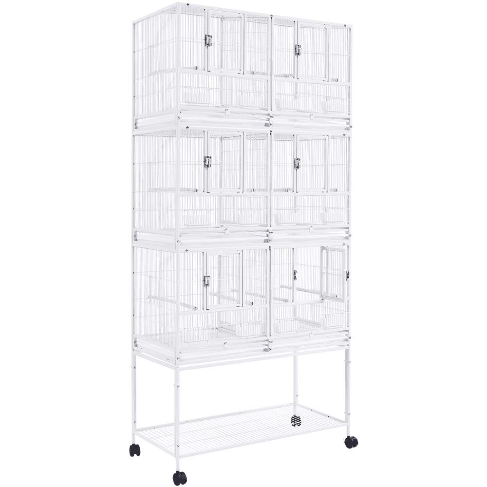 Easyfashion Rolling Bird Stackable Divided Breeder Cage for Small Birds， White