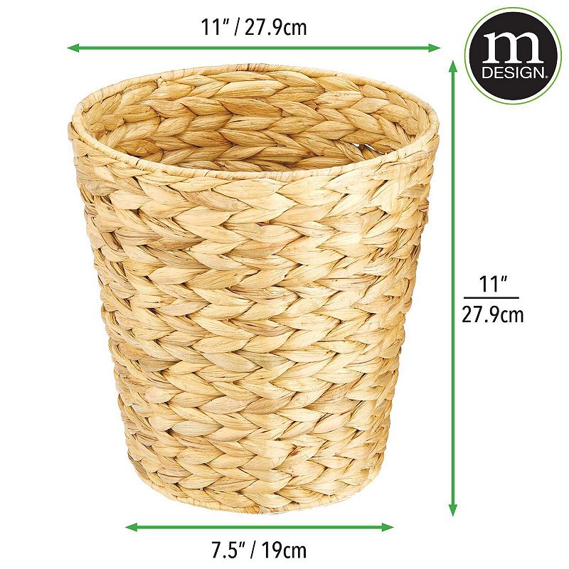 mDesign Small Hyacinth Natural Woven Garbage Wastebasket Trash Can