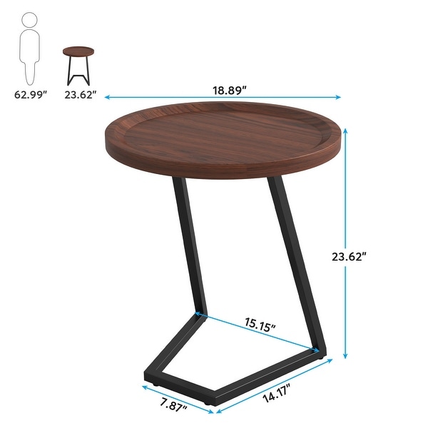 Round End Side Table With L-shapped Metal Legs， Small Bedside Tables，Snack Coffee Table for Living Room