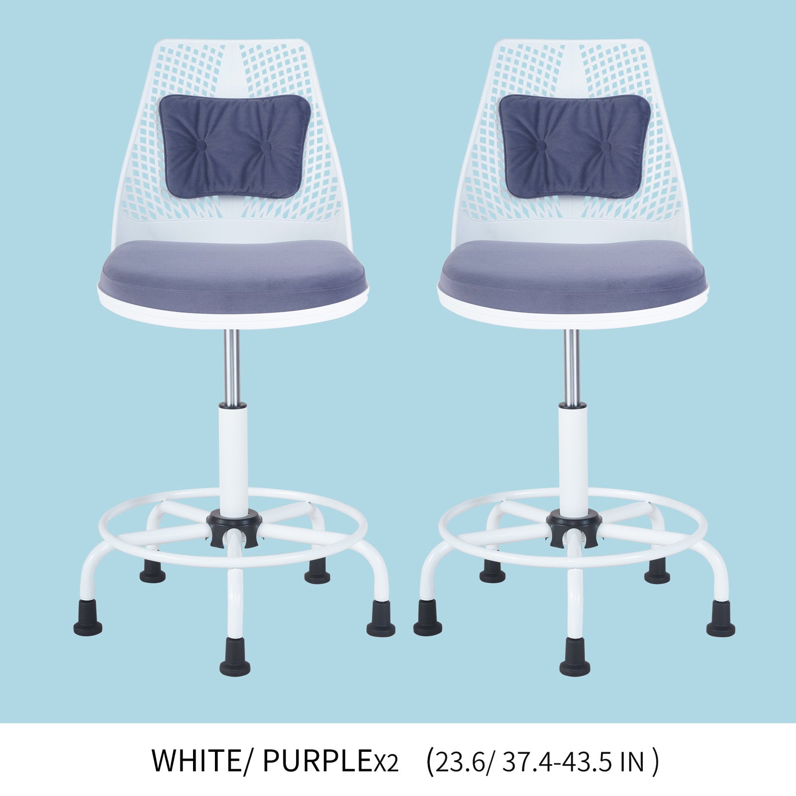 igo Bar Stools Set of 2，Adjustable Armless Swivel Counter Stool with Soft Velvet Cushion，Backrest Lumbar Support Suitable for Bar Counter， Library and Kitchen(Purple)