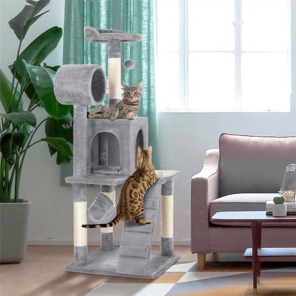 Yaheetech 51-in Cat Tree and Condo Scratching Post Tower， Light Gray