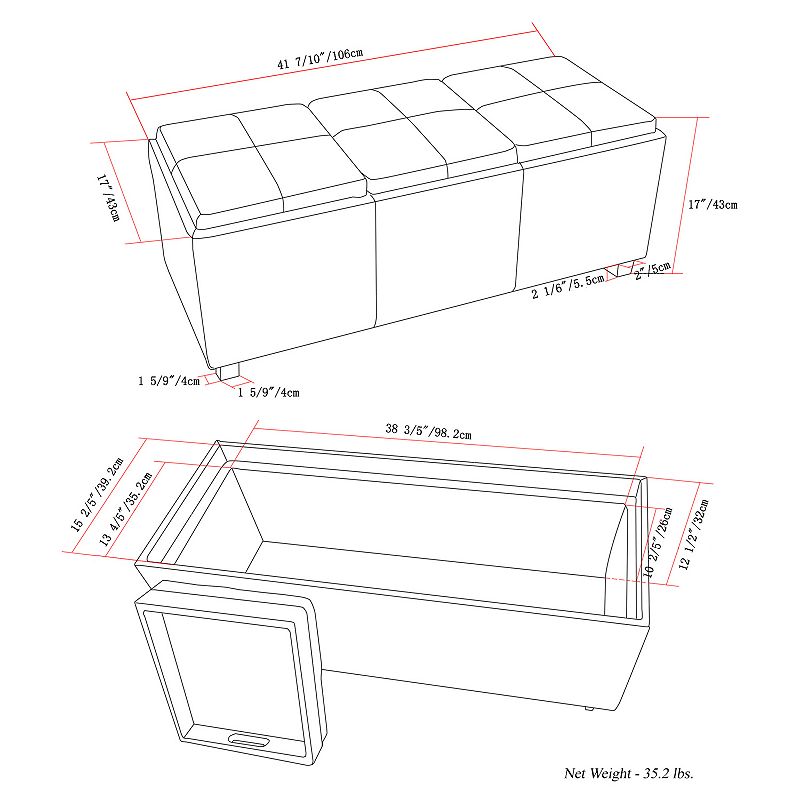 Simpli Home Avalon Rectangular Upholstered Storage Ottoman