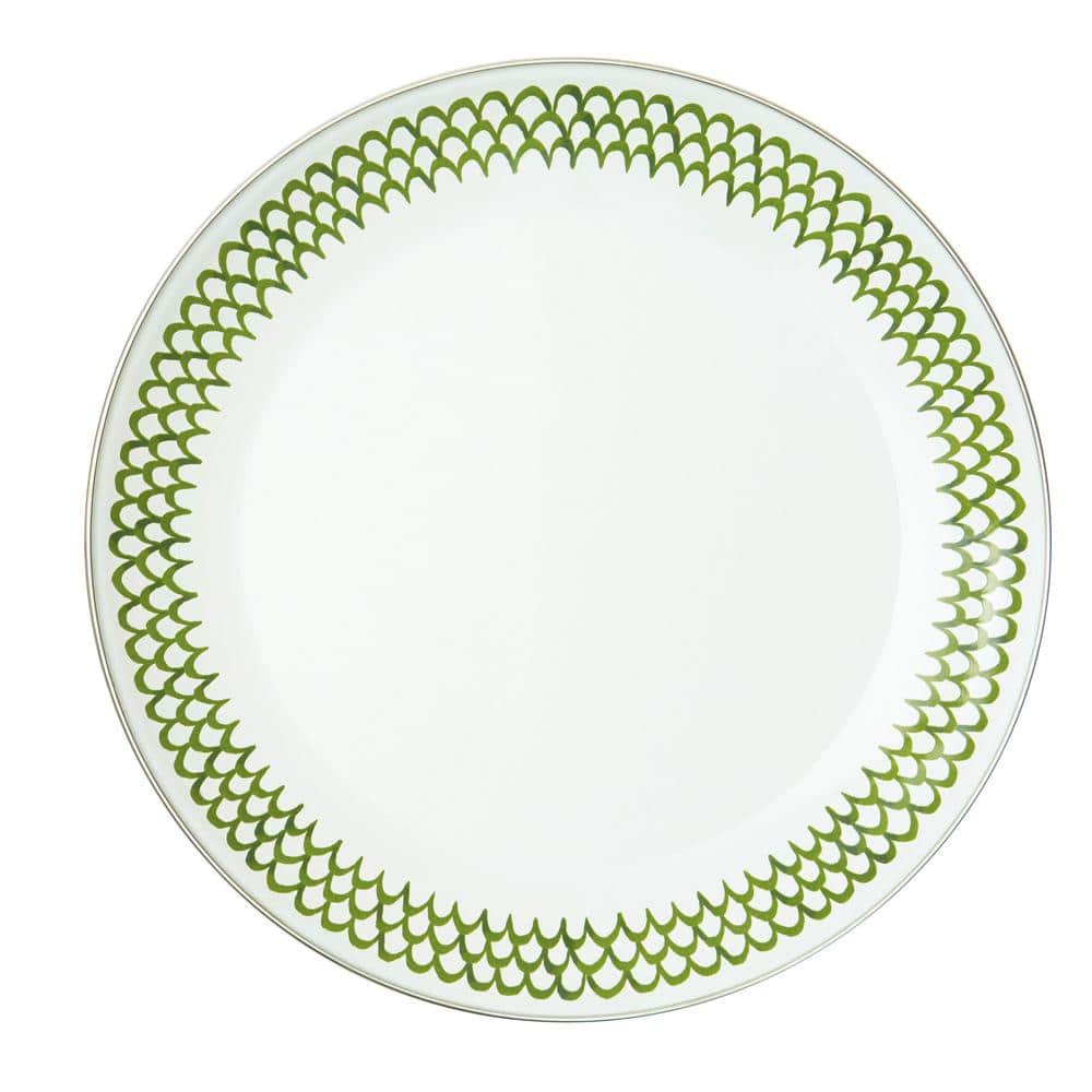 Golden Rabbit 12.5 in. Green Scallops Enamelware Round Charger Plate Set of 2 GS36S2