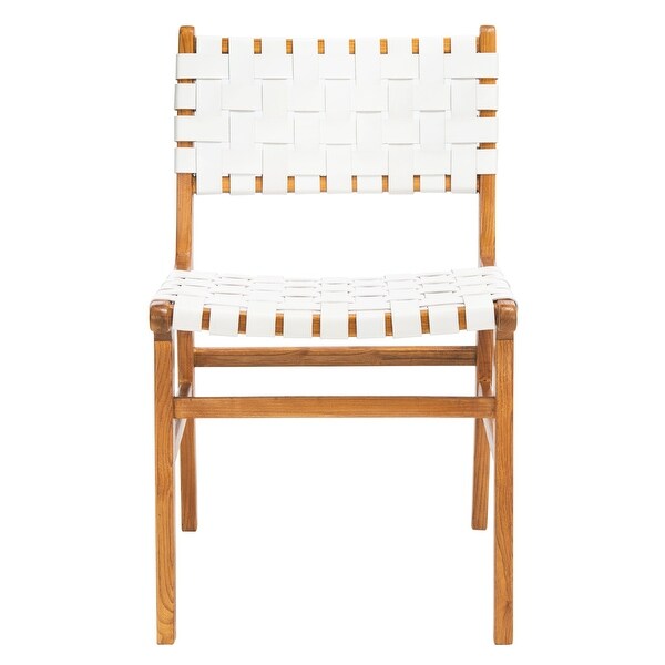 SAFAVIEH Taika White Woven Leather Dining Chair