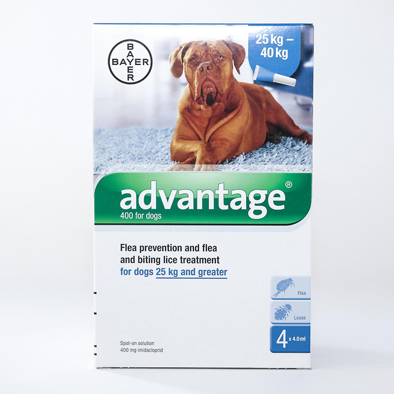 Advantage 400 (blue) Spot On For X-large Dogs 25-40kg (over 55lbs)， 4 Pack