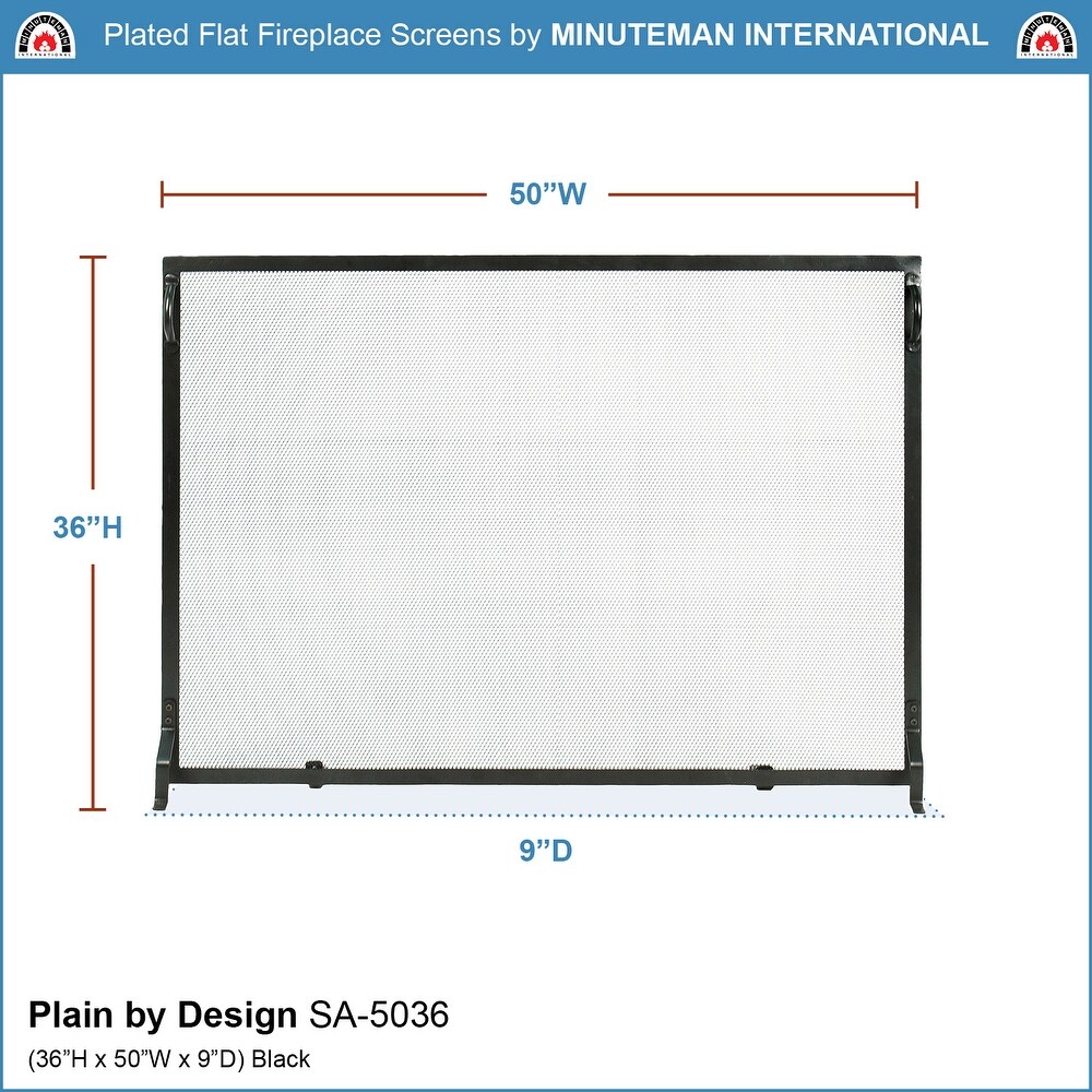 Minuteman international Plain By Design Flat Fireplace Screen  50 Inch Long  Matte Black