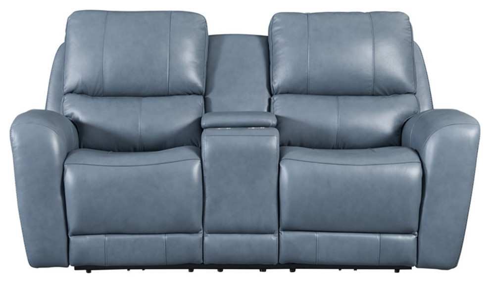 Leather Lusso Jupiter Modern Genuine Leather Console Loveseat in Blue   Contemporary   Loveseats   by Homesquare  Houzz