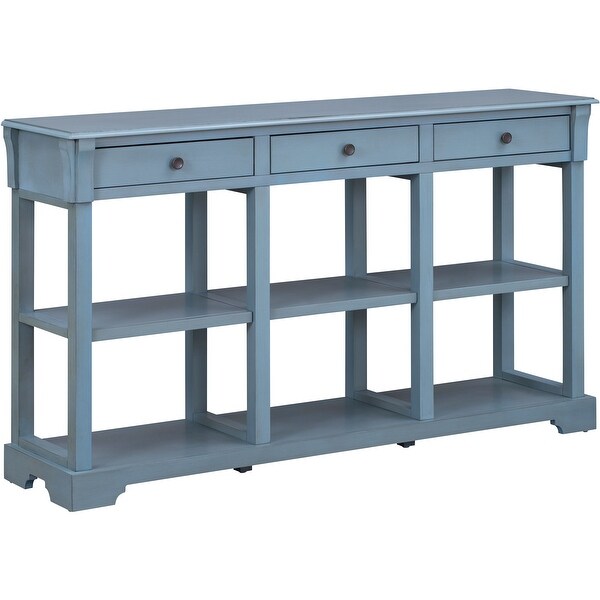 Console Table with Ample Storage， Open Shelves and Drawers