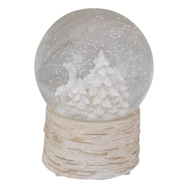 White Reindeer Woodland Scene Musical Christmas Snow Globe