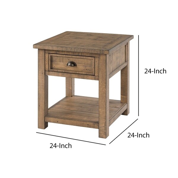 Coastal Style Square Wooden End Table with 1 Drawer， Brown