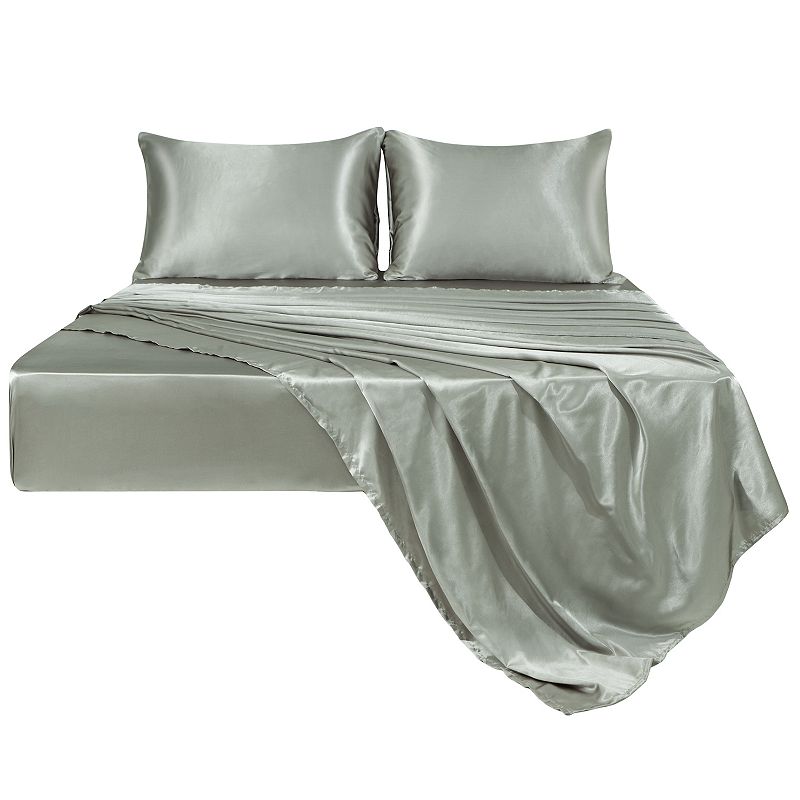 PiccoCasa Satin Sheet Set 4 Pcs Polyester Silky and Soft Sheets