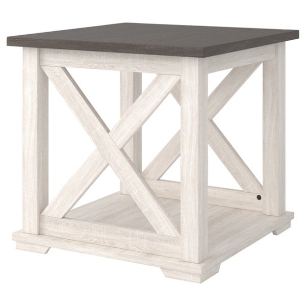 Dorrinson White/Brown Casual Square End Table