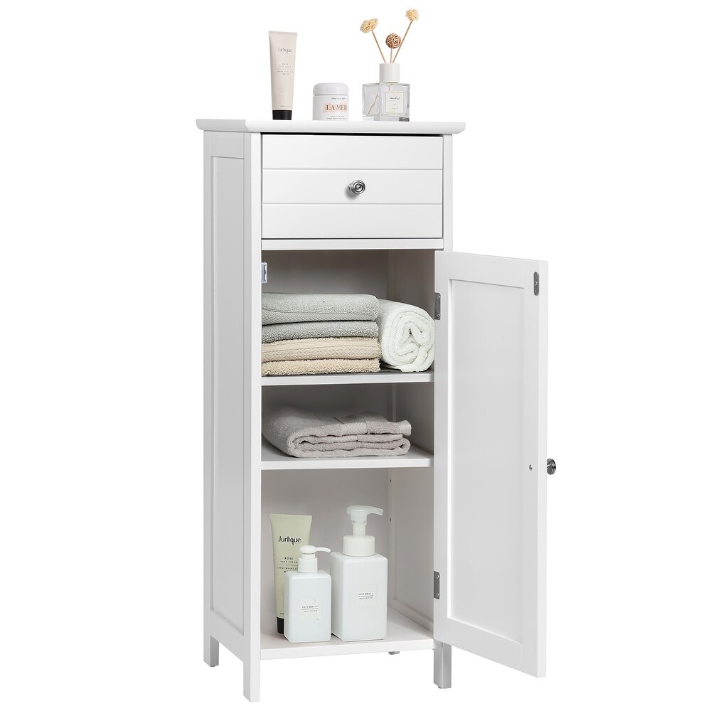 Bathroom Floor Cabinet Freestanding Organizer with Adjustable Shelf