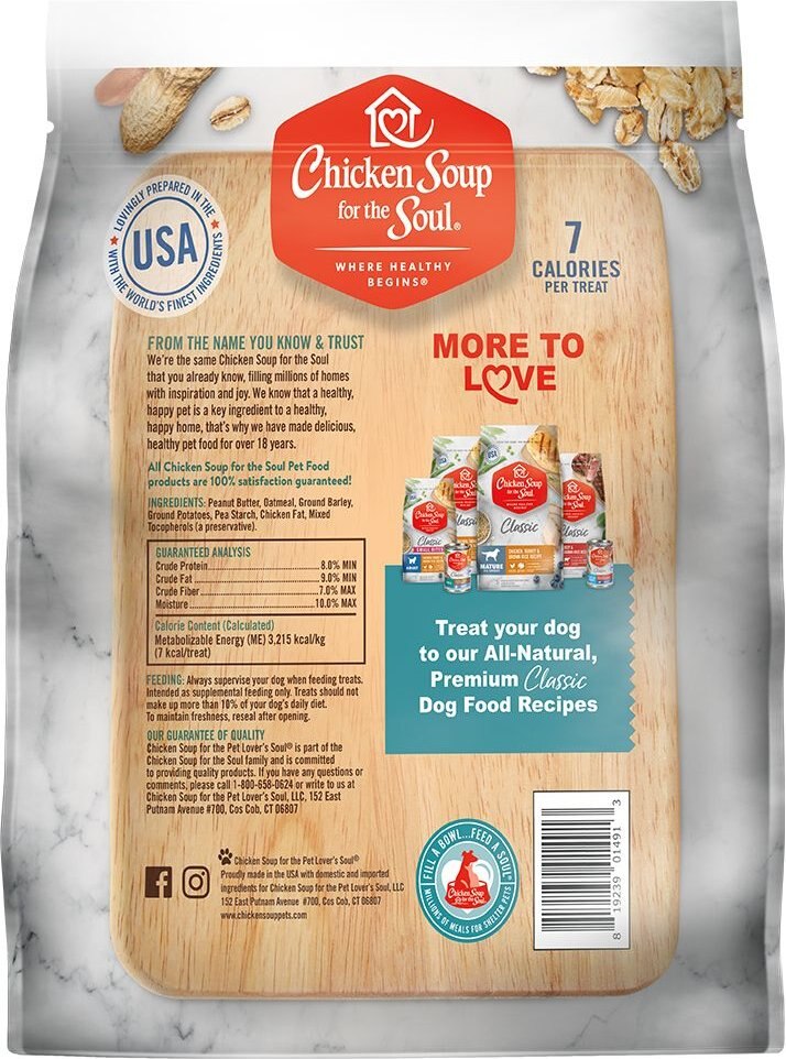 Chicken Soup for the Soul Crunchy Bites Peanut Butter Biscuit Dog Treats， 32-oz bag