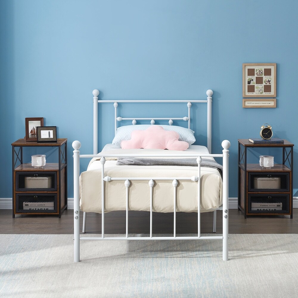 Taomika 3 pieces Bed Frame and Brown Nightstands Set  （Set of 3）