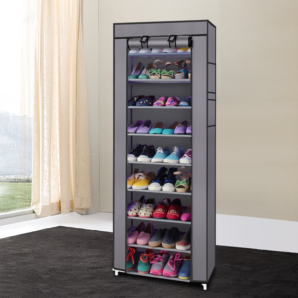 Fashionable Room saving 9 Lattices Non woven Fabric Shoe Rack Gray