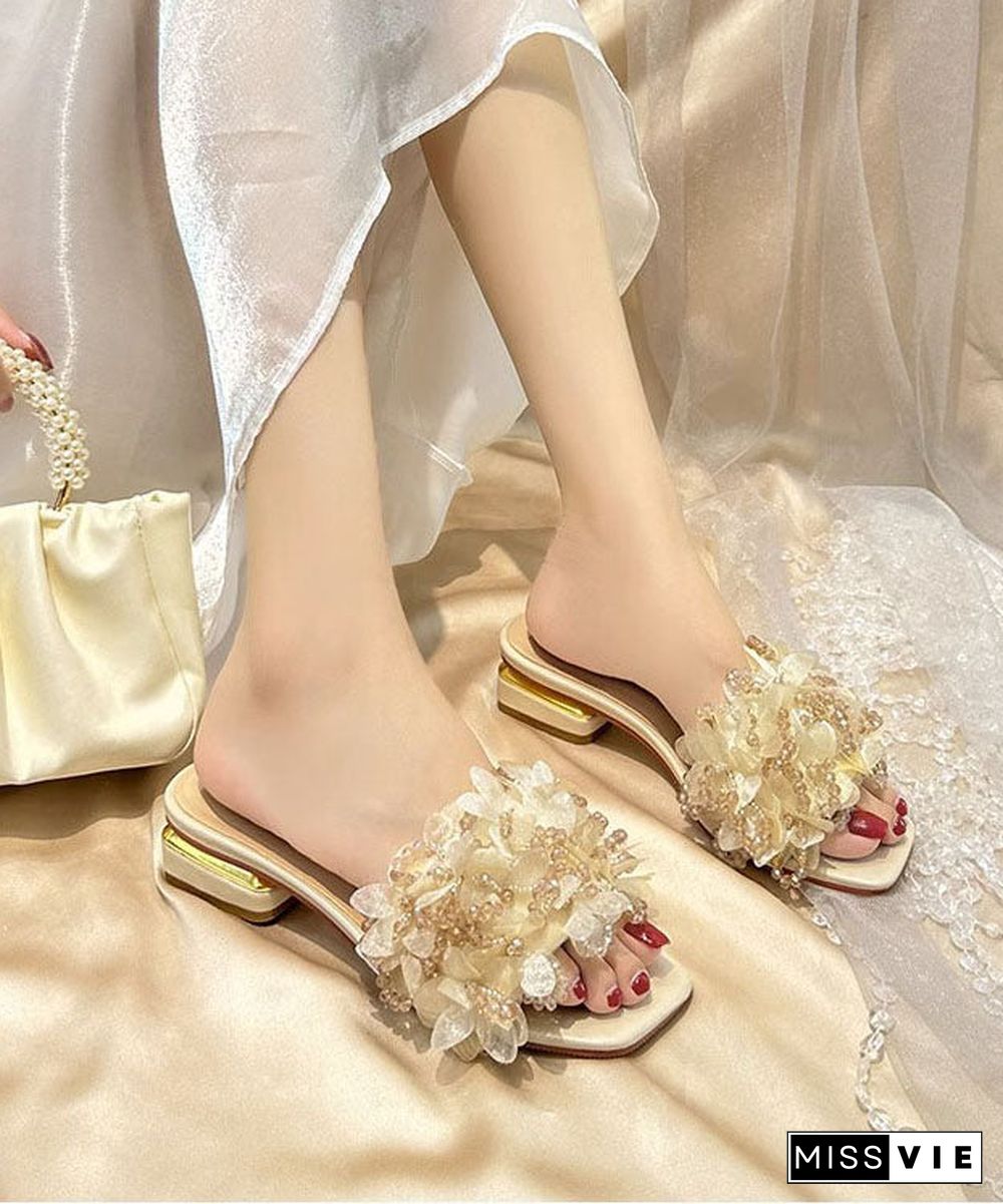 Apricot Crystal Floral Comfortable Splicing Slide Sandals