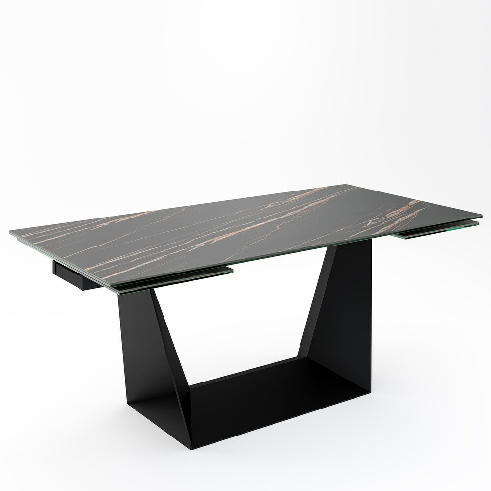 Davee Extendable Dining Table with Slate black Ceramic Top   106.3/70.87*35.43*29.53