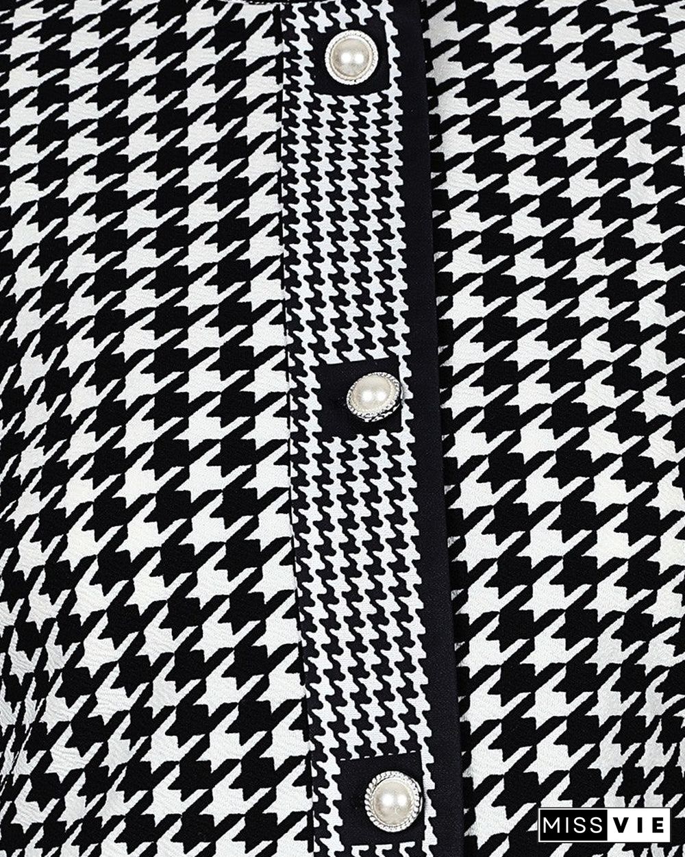 O Neck Hounds tooth Print Buttoned Jacket