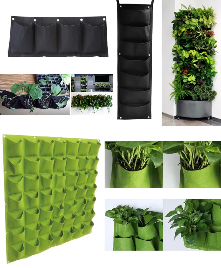 Plant planting bag Vertical wall hanging balcony greening flower growth tree grow bag Square wall multi mouth felt planter