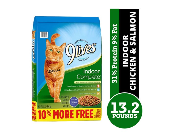 9Lives Indoor Complete Dry Cat Food， 13.2 lb. Bag