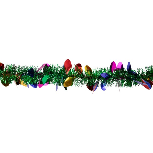 Green And Multi color Christmas Light Bulb Wrapped Tinsel Garland Unlit