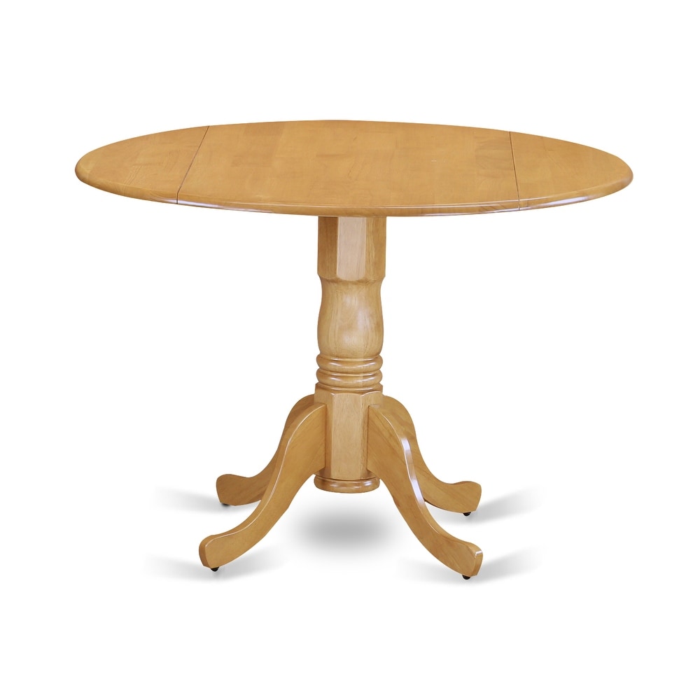 East West Furniture Dublin Kitchen Dining Table   a Round Wooden Table Top with Dropleaf   Pedestal Base  (Finish Options)