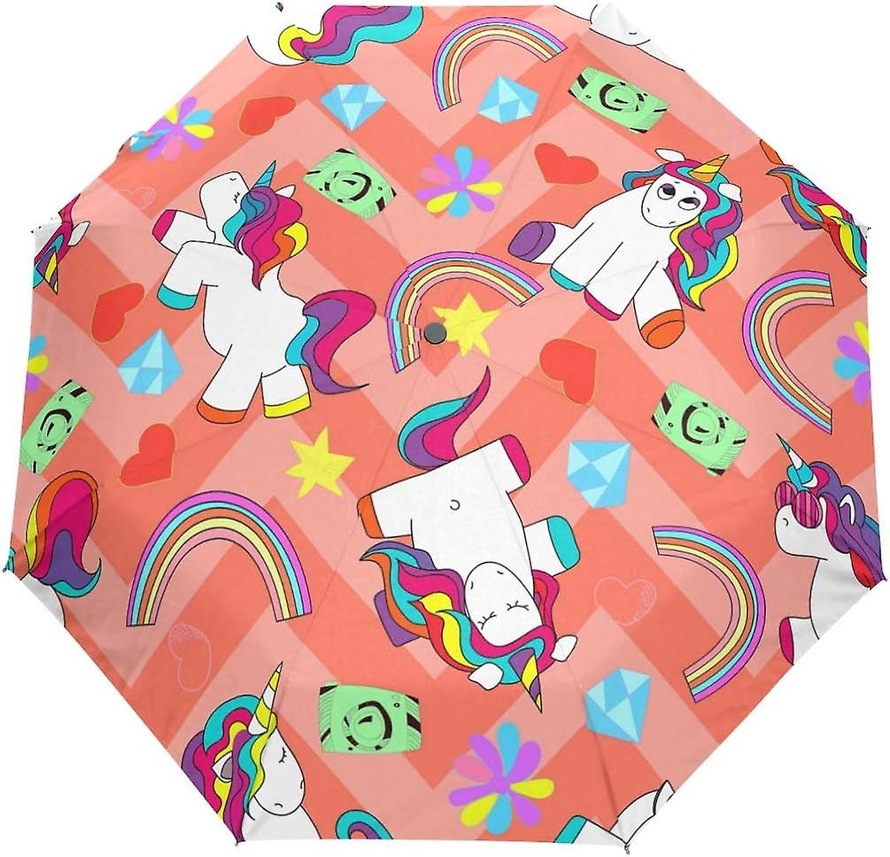 Travel Umbrella Automatic Windproof Foldable Umbrella Ute Colorful Unicorns