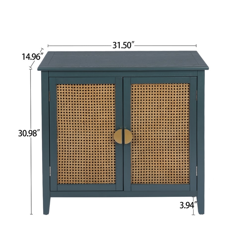 Set of 2 Wooden 2 Door Naturel Rattan Cabinet   31.5\