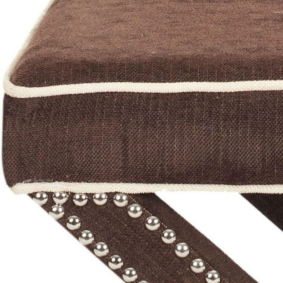 Arnold Ottoman  Silver Nail Heads Chocolate Brown   Transitional   Footstools And Ottomans   by Rustic Home Furniture Deco  Houzz