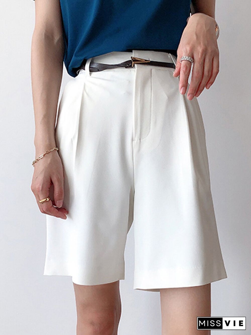 Solid Pocket Straight Leg Shorts for Women