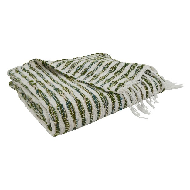 Saro Lifestyle Woven Line Throw 50x60 Inches Green