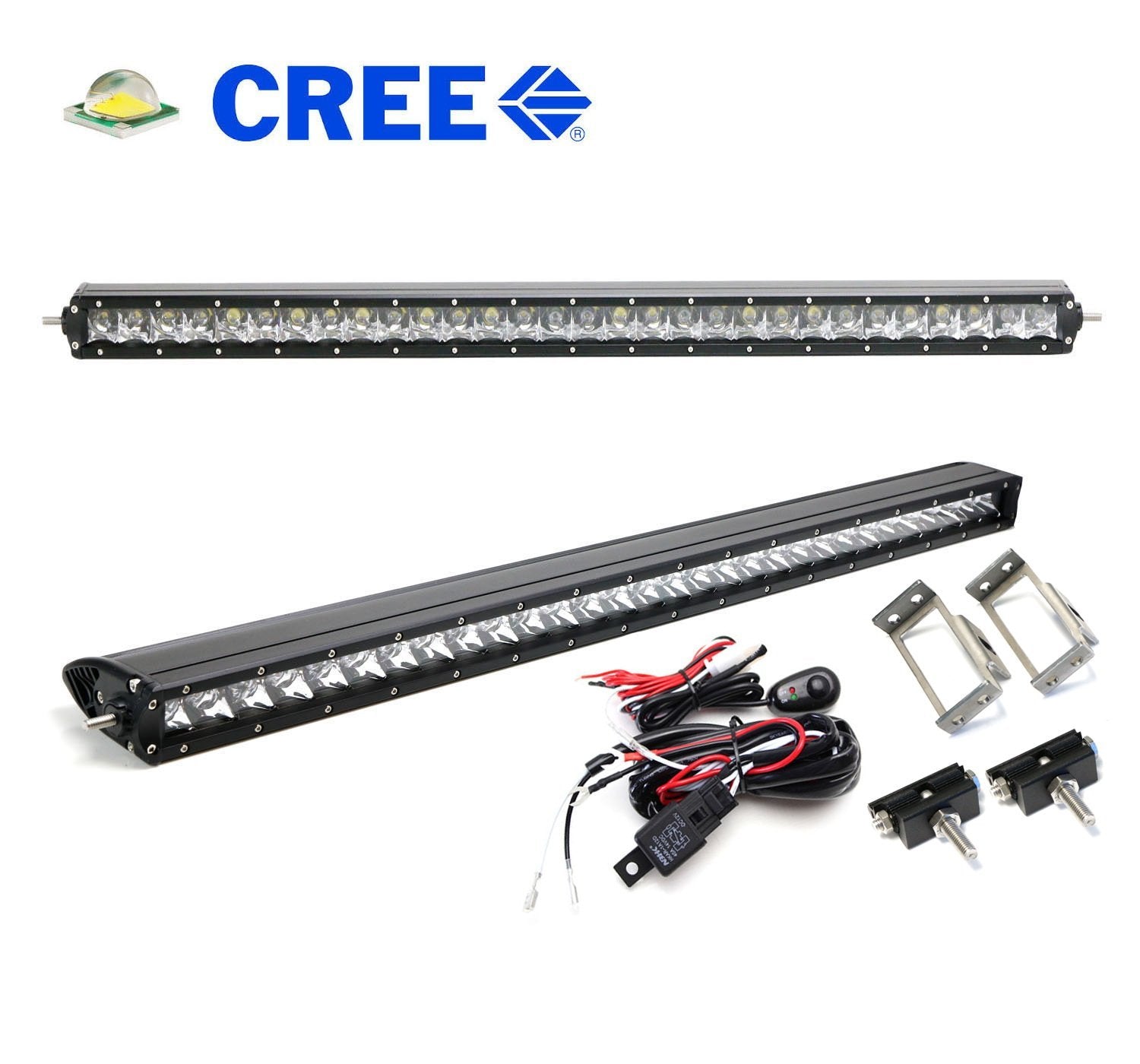 iJDMTOY Upper Grille Mount 30-Inch LED Light Bar Kit Compatible With 2011-2016 Ford F250 F350 Super Duty， Includes (1) 150W High Power CREE LED Lightbar， Grill Mounting Brackets and On/Off Switch Wiring