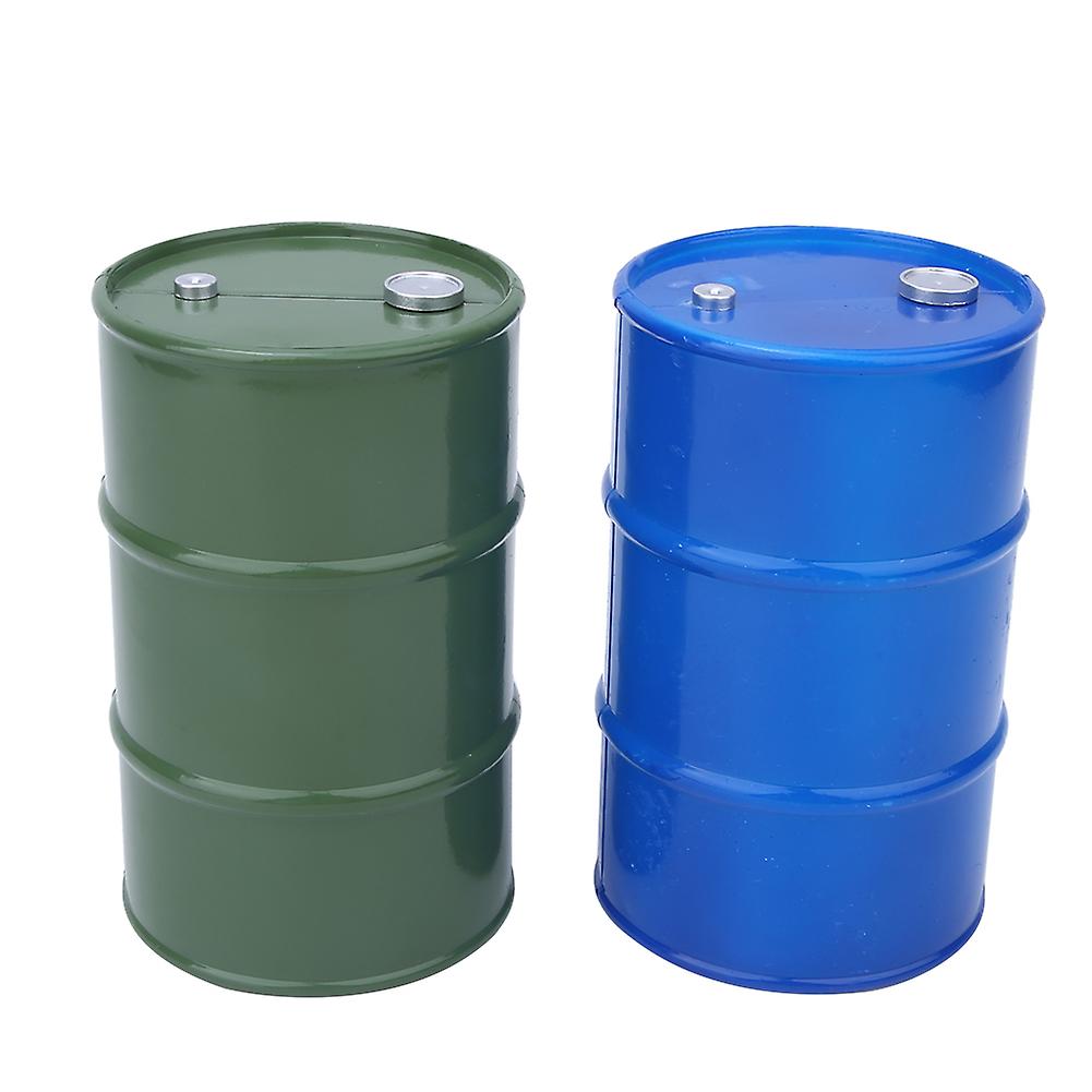 2pcs Simulation Metal Mini Oil Drum Container Decoration Fit For 1/10 Rc Crawler(bluegreen )